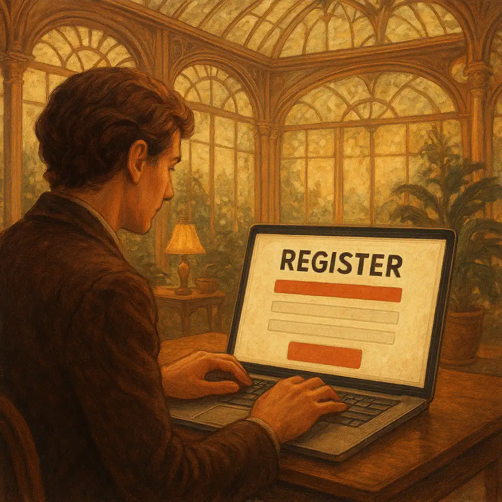 Player registering a new FoxyFlush account on a laptop